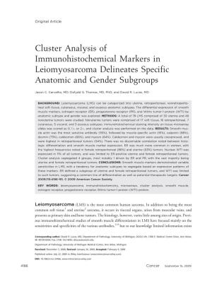 Cluster Analysis of Immunohistochemical Markers in Leiomyosarcoma Delineates Specific Anatomic and Gender Subgroups