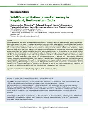 Survey of Wild Animals in Market -Tuensang, Nagaland