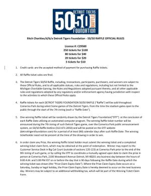 Ilitch Charities/D/B/A Detroit Tigers Foundation - 50/50 RAFFLE OFFICIAL RULES