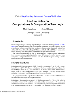 Lecture Notes on Computations & Computation Tree Logic