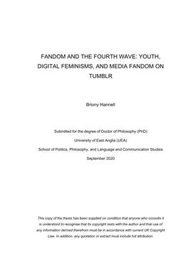 Fandom and the Fourth Wave: Youth, Digital Feminisms, and Media Fandom on Tumblr