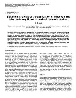 Statistical Analysis of the Application of Wilcoxon and Mann-Whitney U Test in Medical Research Studies