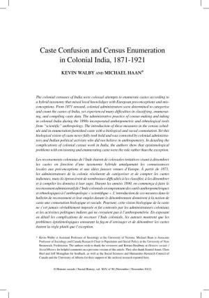 Caste Confusion and Census Enumeration in Colonial India, 1871-1921