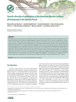 Genetic Diversity of Populations of the Dioecious Myrsine Coriacea (Primulaceae) in the Atlantic Forest