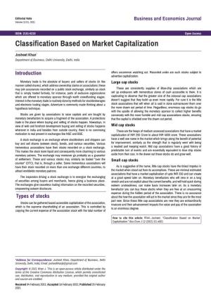 Classification Based on Market Capitalization