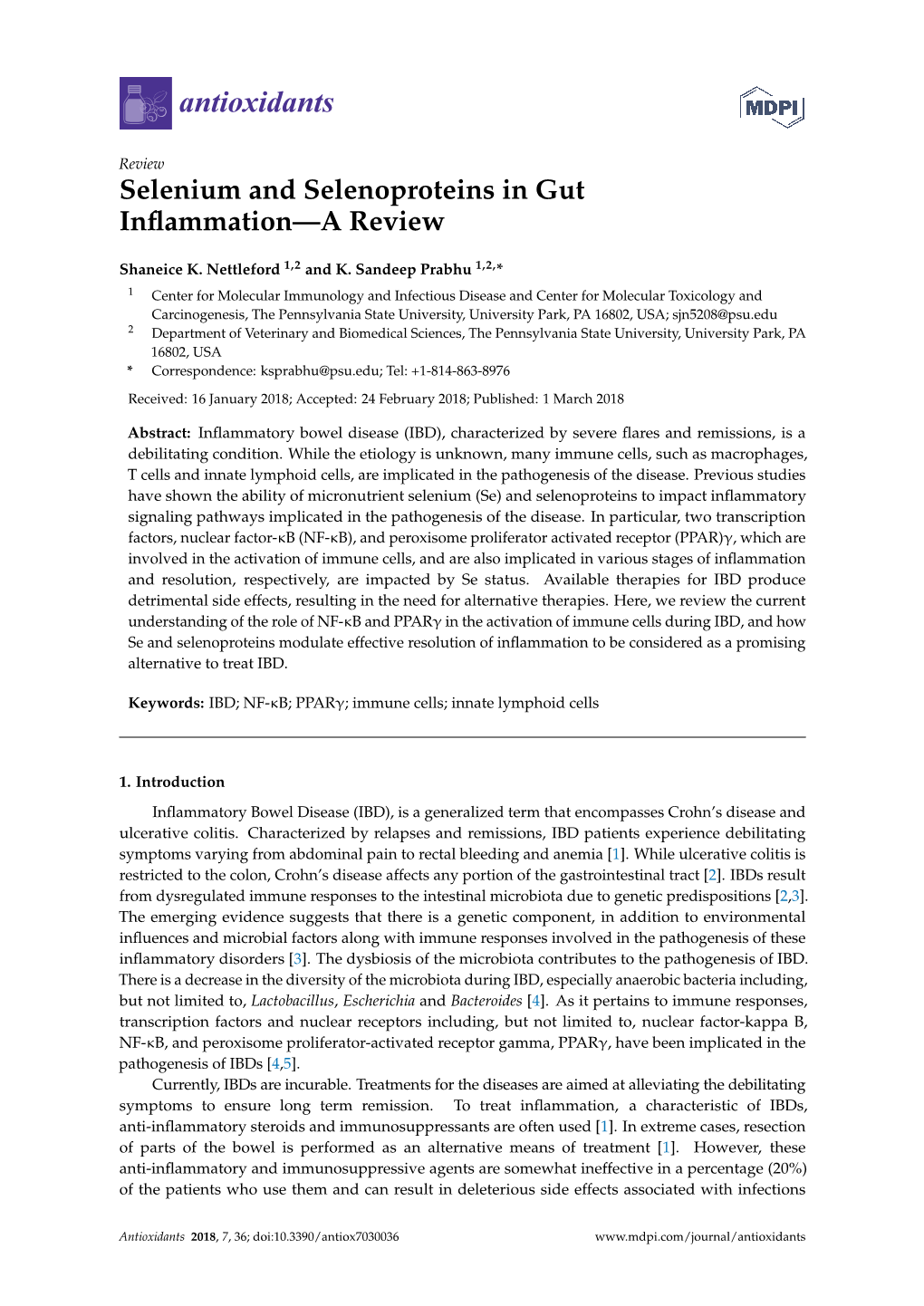 Selenium and Selenoproteins in Gut Inflammation—A Review