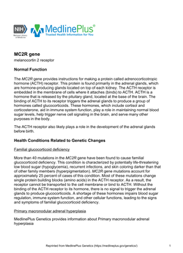 MC2R Gene Melanocortin 2 Receptor