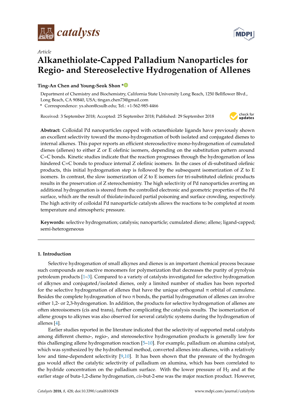 And Stereoselective Hydrogenation of Allenes