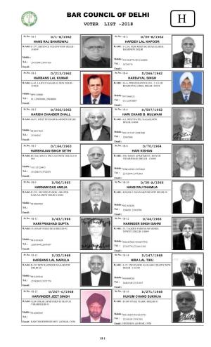 Bar Council of Delhi Voter List -2018 H
