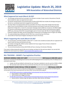 Legislative Update: March 25, 2019 MN Association of Watershed Districts