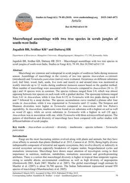 Macrofungal Assemblage with Two Tree Species in Scrub Jungles of South-West India