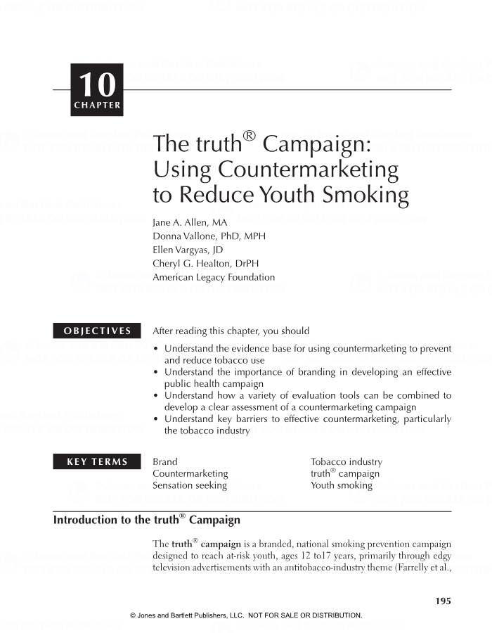 The Truth Campaign: Using Countermarketing to Reduce Youth