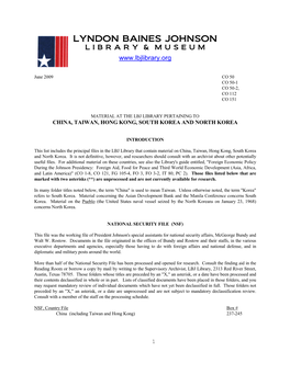Guide to Material at the LBJ Library Pertaining to China, Taiwan, Hong Kong and Korea