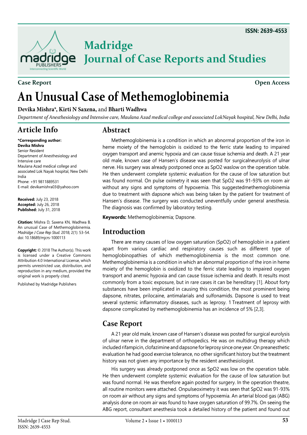 An Unusual Case of Methemoglobinemia