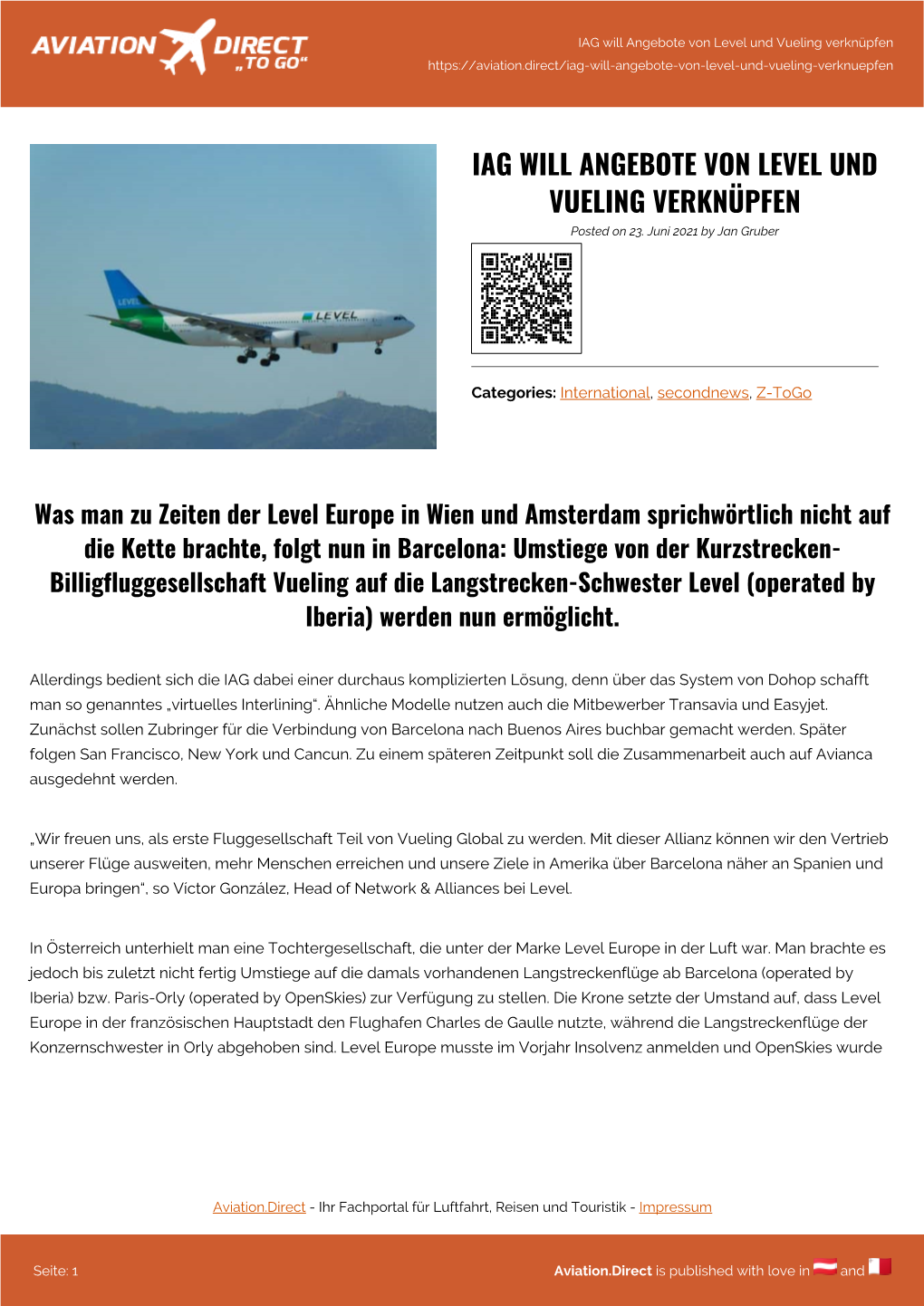 IAG Will Angebote Von Level Und Vueling Verknüpfen