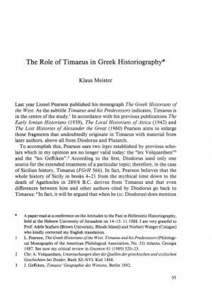 The Role of Timaeus in Greek Historiography*