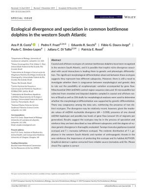 Ecological Divergence and Speciation in Common Bottlenose Dolphins in the Western South Atlantic