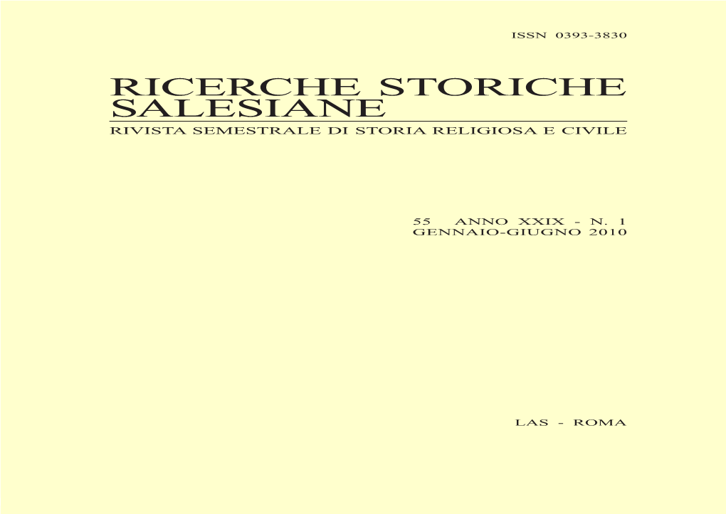 Ricerche Storiche Salesiane Rivista Semestrale Di Storia Religiosa E Civile