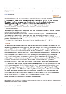 Evaluation of Meat, Fruit and Vegetables from Retail Stores in Five United Kingdom Regions As Sources of Extended-Spectrum Beta