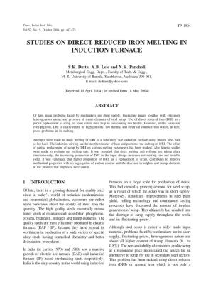 Studies on Direct Reduced Iron Melting in Induction Furnace