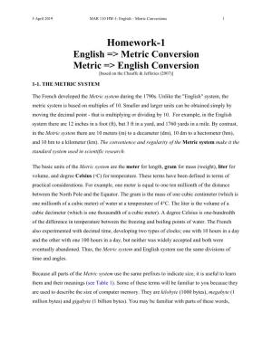 Homework-1 English => Metric Conversion Metric => English Conversion [Based on the Chauffe & Jefferies (2007)]
