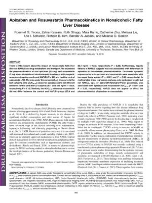 Apixaban and Rosuvasłłtatin Pharmacokinetics in Nonalcoholic Fatty Liver Disease