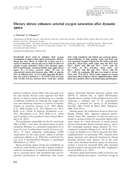 Dietary Nitrate Enhances Arterial Oxygen Saturation After Dynamic Apnea