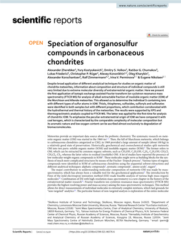 Speciation of Organosulfur Compounds in Carbonaceous Chondrites Alexander Zherebker1, Yury Kostyukevich1, Dmitry S