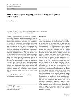 Snps in Disease Gene Mapping, Medicinal Drug Development and Evolution