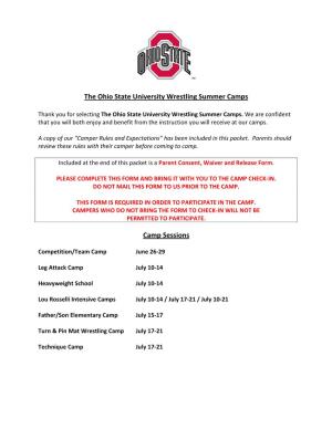 The Ohio State University Wrestling Summer Camps Camp Sessions