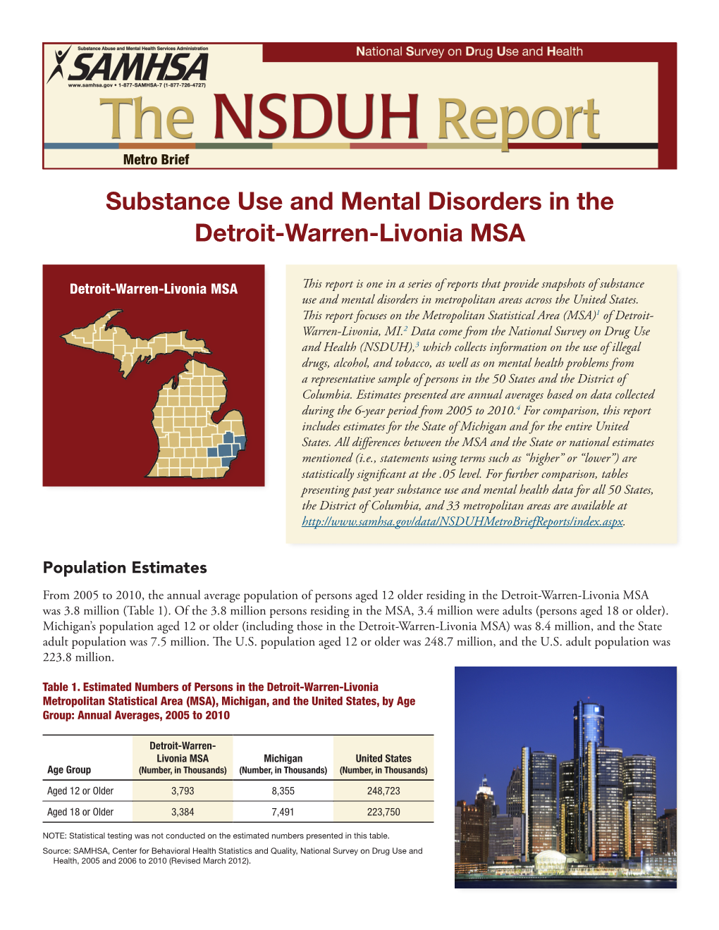 Substance Use and Mental Disorders in the Detroit-Warren-Livonia MSA