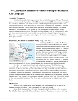 Two Australian Commando Scenarios During the Salamaua- Lae Campaign