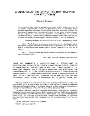 A Universalist History of the 1987 Philippine Constitution (I)1