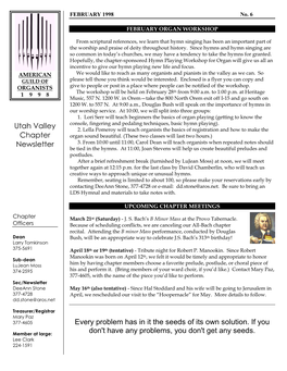 Utah Valley Chapter Newsletter Every Problem Has in It the Seeds of Its