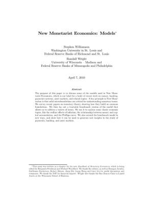 New Monetarist Economics: Models∗