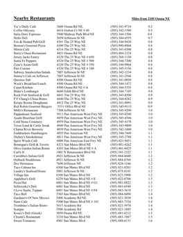 Nearby Restaurants Miles from 2105 Osuna NE