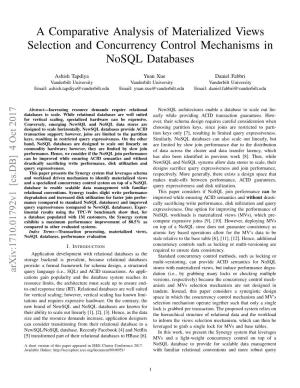 A Comparative Analysis of Materialized Views Selection and Concurrency Control Mechanisms in Nosql Databases