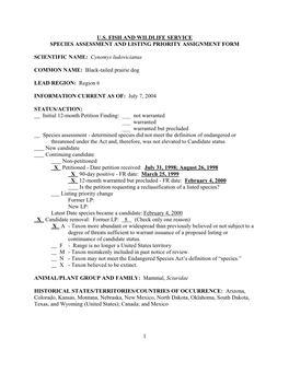 2004 Species Assessment and Listing Priority Assignment Form