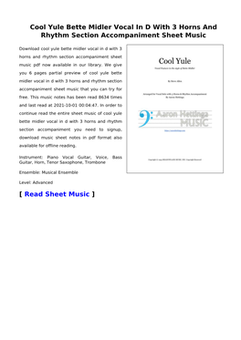 Cool Yule Bette Midler Vocal in D with 3 Horns and Rhythm Section Accompaniment Sheet Music