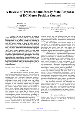 A Review of Transient and Steady State Response of DC Motor Position Control