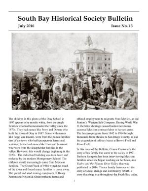 South Bay Historical Society Bulletin July 2016 Issue No