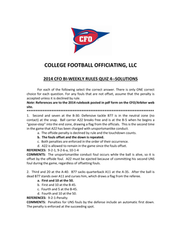 College Football Officiating, Llc 2014 Cfo Bi-Weekly Rules