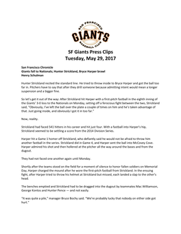 SF Giants Press Clips Tuesday, May 29, 2017