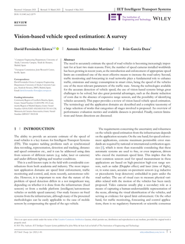 Vision‐Based Vehicle Speed Estimation: a Survey
