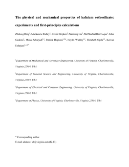 The Physical and Mechanical Properties of Hafnium Orthosilicate: Experiments and First-Principles Calculations