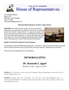 In Memorial, Dr. Kenneth I. Appel of Dover