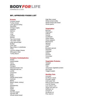 Bfl Approved Foods List
