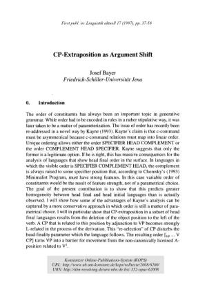 CP-Extraposition As Argument Shift