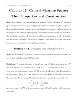 Chapter 17. General Measure Spaces: Their Properties and Construction