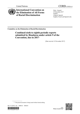 Combined Sixth to Eighth Periodic Reports Submitted by Honduras Under Article 9 of the Convention, Due in 2017*